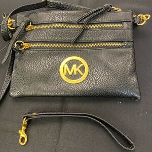 Michael Kors Black Crossbody Bag with Gold Accents